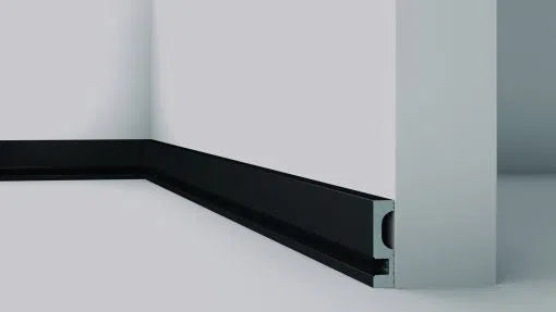 IL11 2M BLACK WALLSTYL SKIRTING BOARD mounted on the white wall  | DecorMania UK